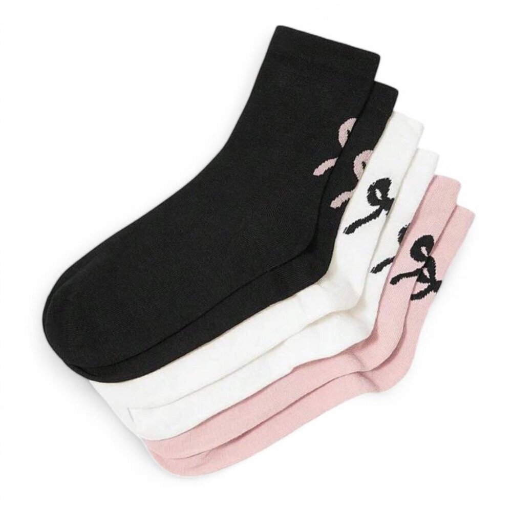 Set Of 3 Socks With bows, New, One size, Pink, white & grey cottage cozy style.
